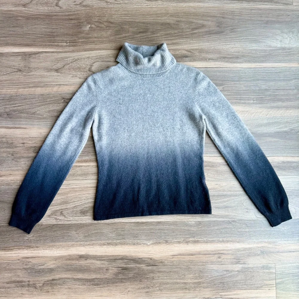 Minimalist 100% Cashmere Ombre Turtleneck‎ Knit Sweater Gradient M